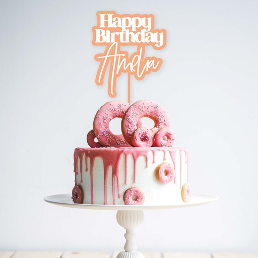 Double Layer Custom Name Happy Birthday Cake Topper - Style 4