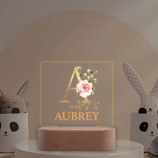 Floral Letter and Name Personalised Night Light - Style 1