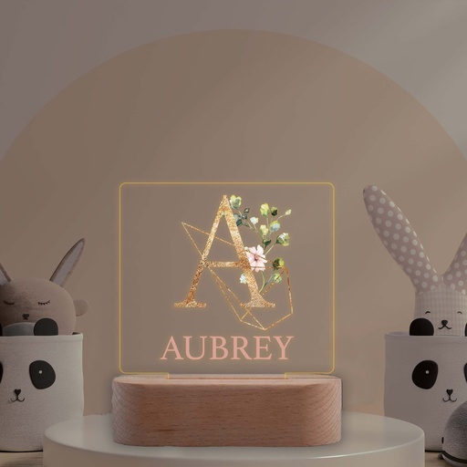 Floral Letter and Name Personalised Night Light - Style 2