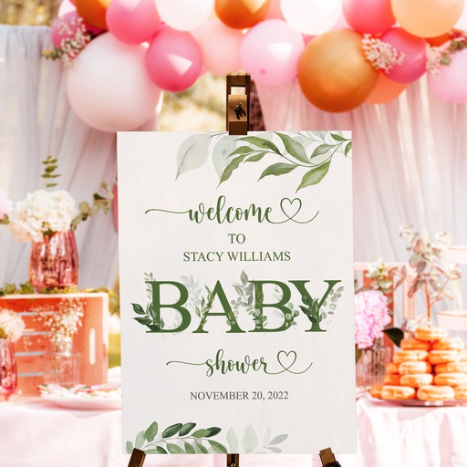 Greenery Baby Shower Welcome Sign - Style 1