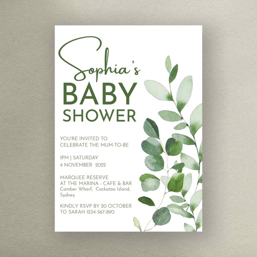 Greenery Baby Shower Invitation - Style 2