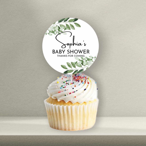 Greenery Baby Shower Cupcake Topper - Style 1
