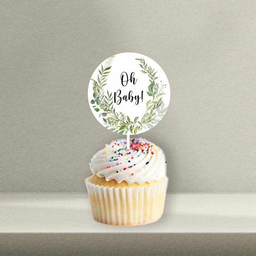Greenery Baby Shower Cupcake Topper - Style 5