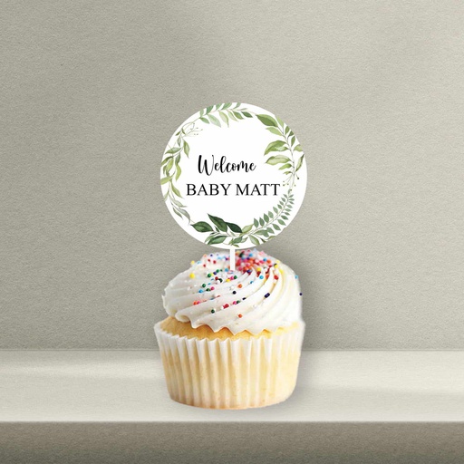 Greenery Baby Shower Cupcake Topper - Style 6