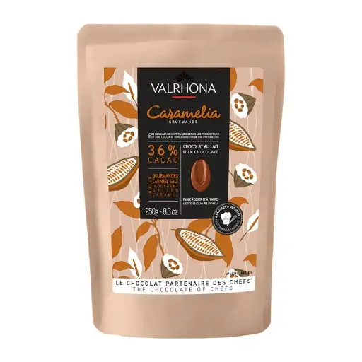 Valrhona Caramelia 36% Milk Couverture Chocolate Feves 500g