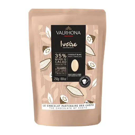 Valrhona Ivoire 35% White Couverture Chocolate Feves 500g